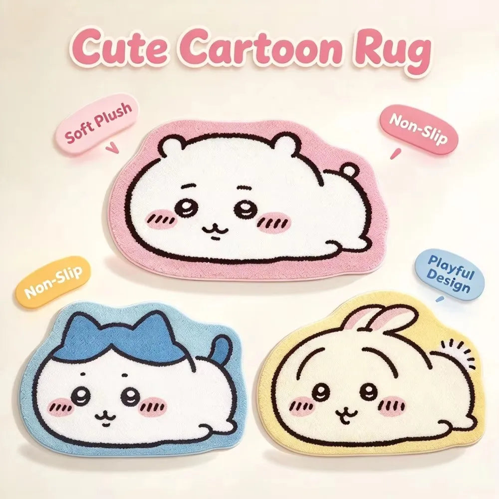 Chiikawa Cartoon Irregular Floor Mat Soft Plush Non-Slip Absorbent Doormat Character Rug for Bedroom Bathroom Entranc Home Decor