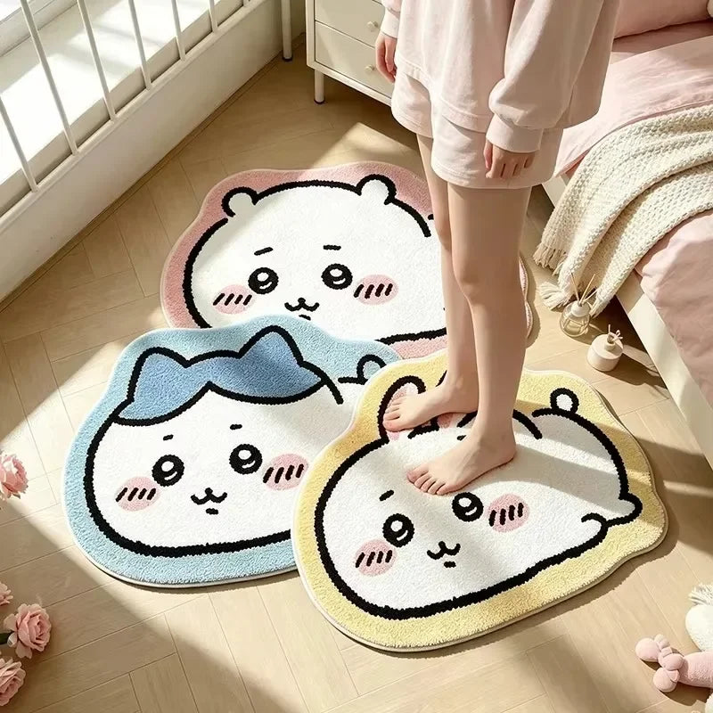 Chiikawa Cartoon Irregular Floor Mat Soft Plush Non-Slip Absorbent Doormat Character Rug for Bedroom Bathroom Entranc Home Decor