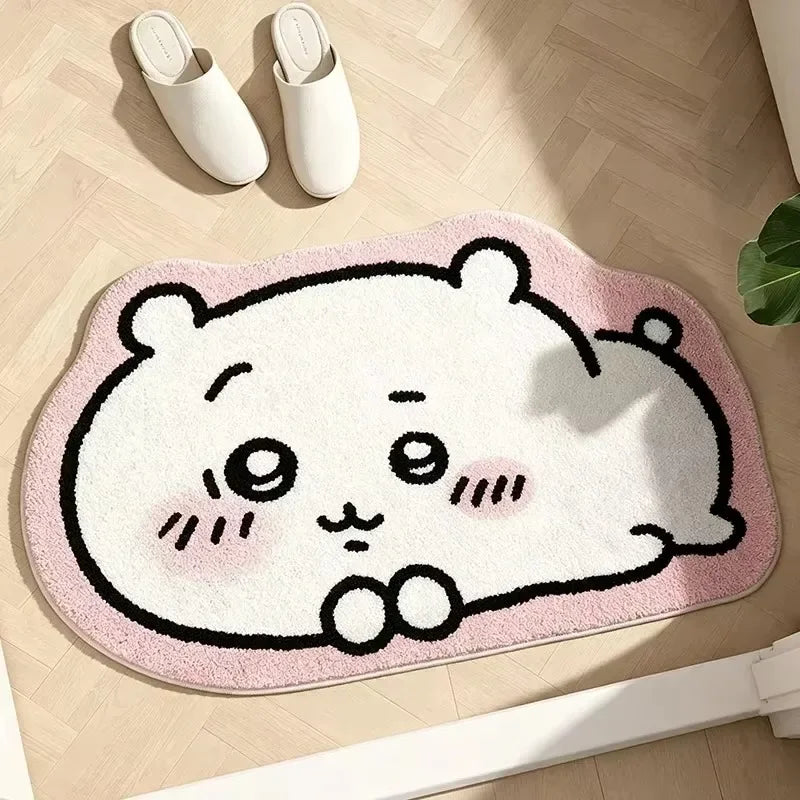 Chiikawa Cartoon Irregular Floor Mat Soft Plush Non-Slip Absorbent Doormat Character Rug for Bedroom Bathroom Entranc Home Decor